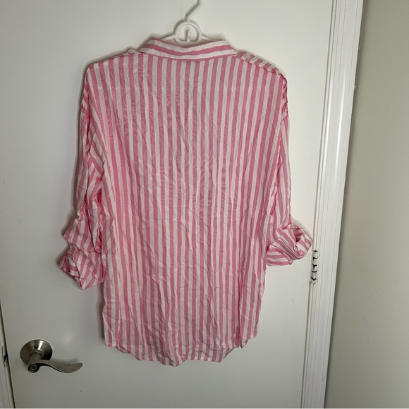 Fashion Nova | pink white strip long sleeve button up blouse top | Large | NWT - Picture 6 of 7